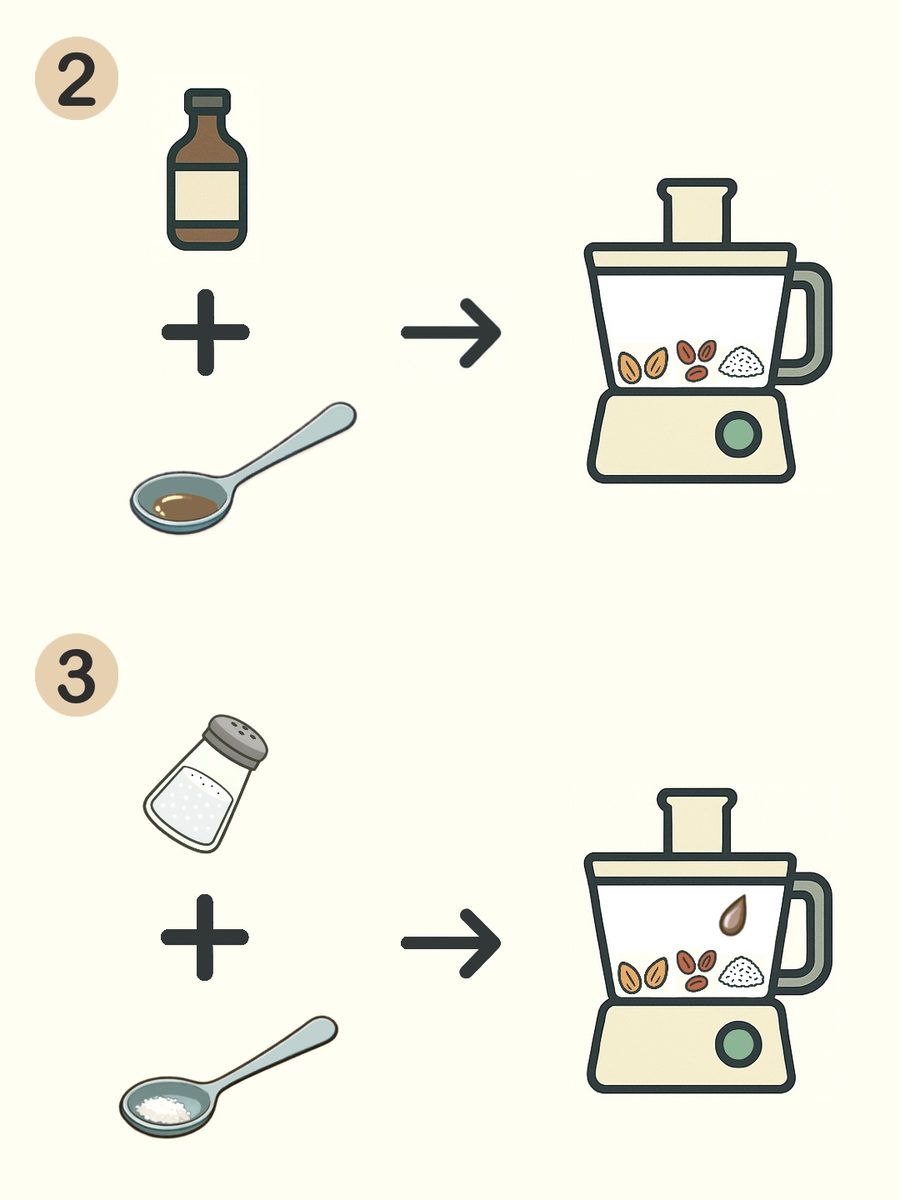 Vanilla extract and salt added to the food processor